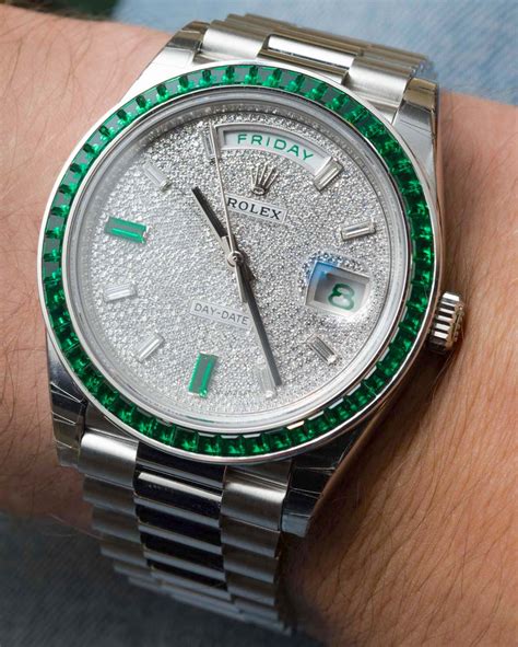 green emerald dial platinum day date rolex|Rolex diamond dial.